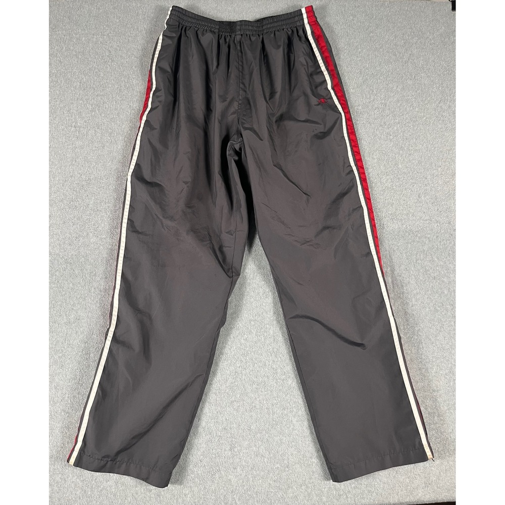 Champion Mens Track Pants Gray Red White Stripe Nylon Windbreaker Mesh Lined L